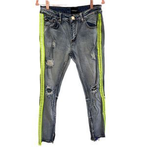 Cooper 9‎ Los Angeles Mens Urban Green Ribbon Distressed Jeans Side Zip SZ 32